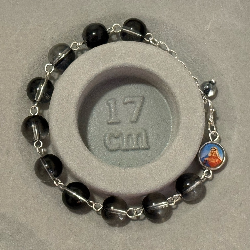 Rosary Bracelet Adjustable Elegant Silver and Black Beaded Bracelet